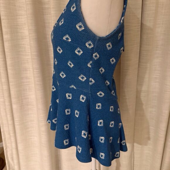 Anthropologie Top Postmark Blue Teal Peplum Sleeveless Bow Size‎ Small Festival - Picture 3 of 13
